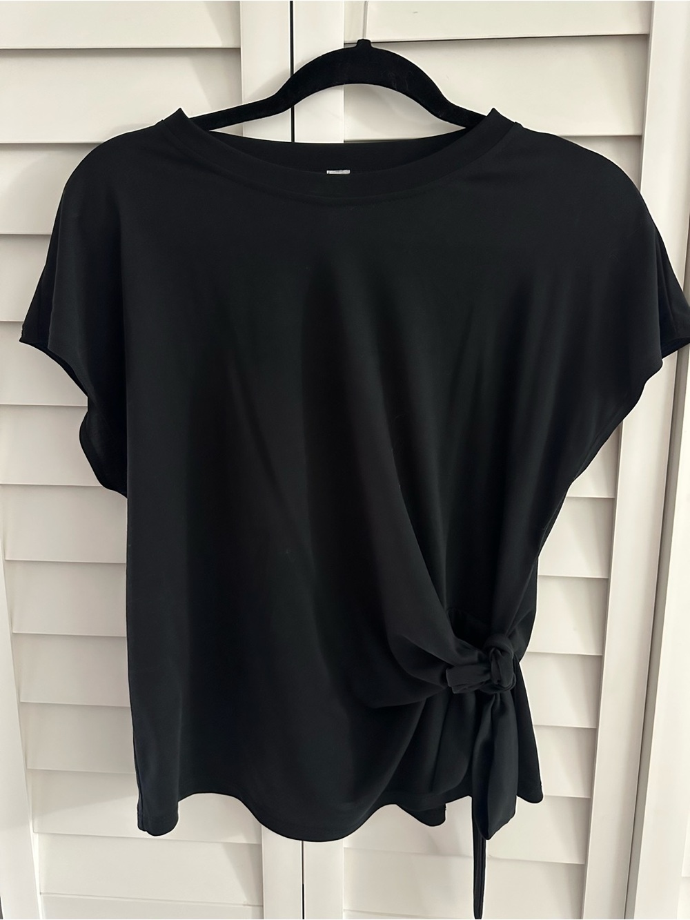 Black Short Sleeve Side-Tie Top for Women